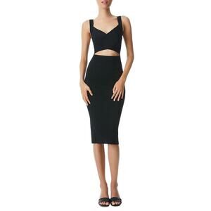 ALICE AND OLIVIA Twist Front Cutout Stretch Cotton Knit Midi Dress In Black XL